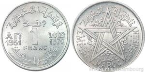 R7947 Morocco 1 Franc Mohammed V AH 1370 1951 A Paris UNC -> Make offer