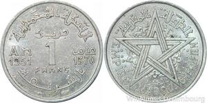 R7951 Morocco 1 Franc Mohammed V AH 1370 1951 A Paris -> Make offer