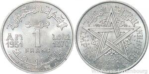 R7953 Morocco 1 Franc Mohammed V AH 1370 1951 A Paris UNC -> Make offer
