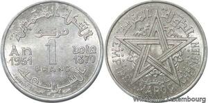 R7955 Morocco 1 Franc Mohammed V AH 1370 1951 A Paris AU+ -> Make offer