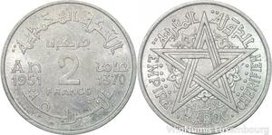 R7975 Morocco 2 Francs Mohammed V AH 1370 1951 A Paris AU -> Make offer