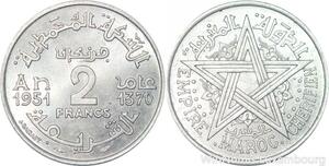 R7980 Morocco 2 Francs Mohammed V AH 1370 1951 A Paris UNC -> Make offer