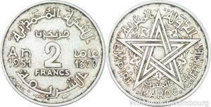 R7996 Morocco 2 Francs Mohammed V AH 1370 1951 A Paris -> Make offer