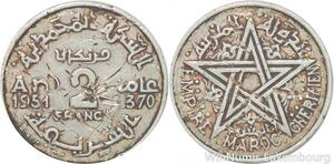 R8000 Morocco 2 Francs Mohammed V AH 1370 1951 A Paris -> Make offer