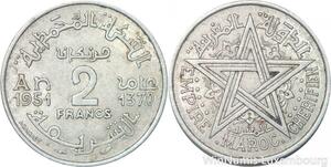 R8005 Morocco 2 Francs Mohammed V AH 1370 1951 A Paris AU -> Make offer