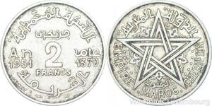 R8007 Morocco 2 Francs Mohammed V AH 1370 1951 A Paris -> Make offer