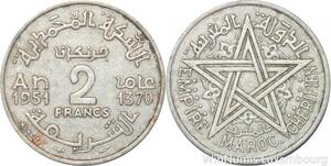 R8008 Morocco 2 Francs Mohammed V AH 1370 1951 A Paris -> Make offer