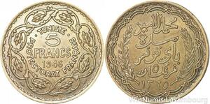 R8022 Tunisie 5 Francs Muhammad VIII AH 1365 1946 AU -> Make offer