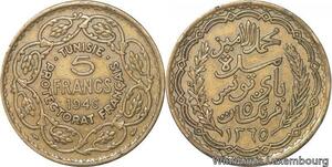 R8026 Tunisie 5 Francs Muhammad VIII AH 1365 1946 -> Make offer