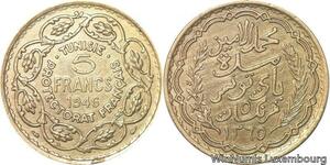 R8027 Tunisie 5 Francs Muhammad VIII AH 1365 1946 -> Make offer