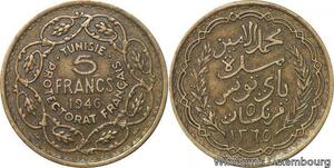 R8029 Tunisie 5 Francs Muhammad VIII AH 1365 1946 -> Make offer