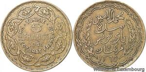 R8030 Tunisie 5 Francs Muhammad VIII AH 1365 1946 -> Make offer