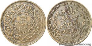 R8035 Tunisie 5 Francs Muhammad VIII AH 1365 1946 -> Make offer