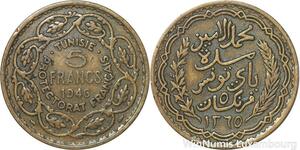 R8049 Tunisie 5 Francs Muhammad VIII AH 1365 1946 -> Make offer