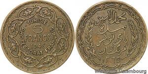 R8056 Tunisie 5 Francs Muhammad VIII AH 1365 1946 -> Make offer