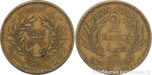 R8063 Tunisia 2 Francs AH 1360 1941 A Paris -> Make offer