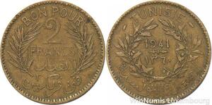 R8066 Tunisia 2 Francs AH 1360 1941 A Paris -> Make offer