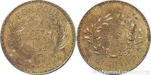 R8068 Tunisia 2 Francs AH 1360 1941 A Paris AU -> Make offer