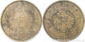 R8081 Tunisia 2 Francs AH 1360 1941 A Paris -> Make offer