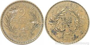 R8083 Tunisia 2 Francs AH 1360 1941 A Paris -> Make offer