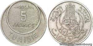 R8110 Tunisia 5 Francs Muhammad al-Amin Bey AH 1373 1954 Paris