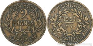 R8138 Tunisia 2 Francs AH 1340 1921 Paris -> Make offer