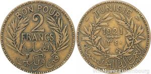 R8139 Tunisia 2 Francs AH 1340 1921 Paris -> Make offer