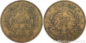 R8142 Tunisia 2 Francs AH 1340 1921 Paris -> Make offer