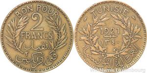 R8144 Tunisia 2 Francs AH 1340 1921 Paris -> Make offer
