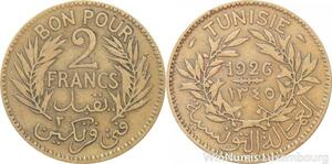 R8151 Tunisia 2 Francs AH 1345 1926 Paris -> Make offer