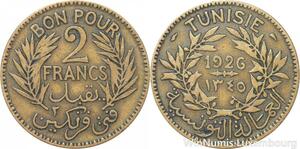 R8152 Tunisia 2 Francs AH 1345 1926 Paris -> Make offer