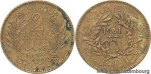 R8154 Tunisia 2 Francs AH 1360 1941 Paris -> Make offer