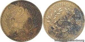 R8155 Tunisia 2 Francs AH 1360 1941 Paris -> Make offer