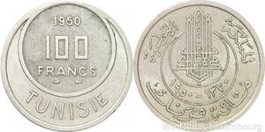 R8156 Tunisia 100 Francs Muhammad al-Amin Bey AH 1370 1950 A Paris -> Make offer