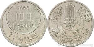 R8157 Tunisia 100 Francs Muhammad al-Amin Bey AH 1370 1950 A Paris AU -> M offer