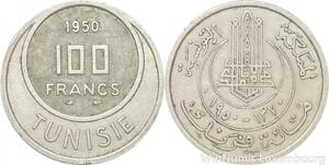 R8160 Tunisia 100 Francs Muhammad al-Amin Bey AH 1370 1950 A Paris -> Make offer