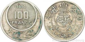 R8162 Tunisia 100 Francs Muhammad al-Amin Bey AH 1370 1950 A Paris -> Make offer