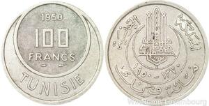 R8163 Tunisia 100 Francs Muhammad al-Amin Bey AH 1370 1950 A Paris -> Make offer
