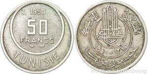 R8164 Tunisia 50 Francs Muhammad al-Amin Bey AH 1370 1950 A Paris -> Make offer