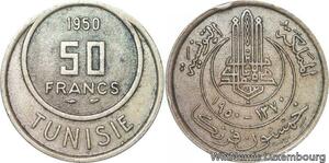 R8165 Tunisia 50 Francs Muhammad al-Amin Bey AH 1370 1950 A Paris -> Make offer