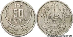 R8166 Tunisia 50 Francs Muhammad al-Amin Bey AH 1370 1950 A Paris -> Make offer
