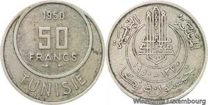 R8167 Tunisia 50 Francs Muhammad al-Amin Bey AH 1370 1950 A Paris -> Make offer