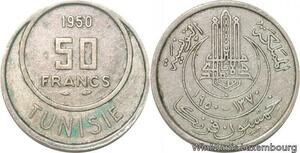 R8168 Tunisia 50 Francs Muhammad al-Amin Bey AH 1370 1950 A Paris -> Make offer