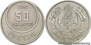 R8169 Tunisia 50 Francs Muhammad al-Amin Bey AH 1370 1950 A Paris -> Make offer