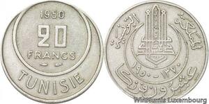R8172 Tunisia 20 Francs Muhammad al-Amin Bey AH 1370 1950 A Paris -> Make offer