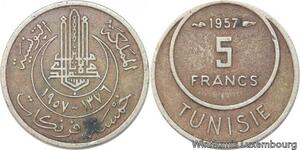 R8176 Tunisia 5 Francs Muhammad al-Amin Bey AH 1370 1950 A Paris -> Make offer