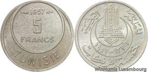 R8177 Tunisia 5 Francs Muhammad al-Amin Bey AH 1370 1950 A Paris AU -> M offer