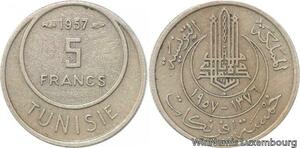 R8178 Tunisia 5 Francs Muhammad al-Amin Bey AH 1370 1950 A Paris -> Make offer