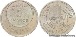 R8180 Tunisia 5 Francs Muhammad al-Amin Bey AH 1370 1950 A Paris AU -> M offer