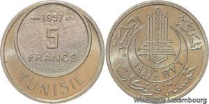 R8182 Tunisia 5 Francs Muhammad al-Amin Bey AH 1370 1950 A Paris UNC -> M offer